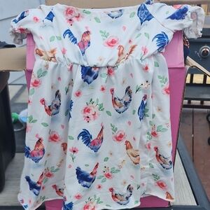 Floral and Chicken Print Kids Dress